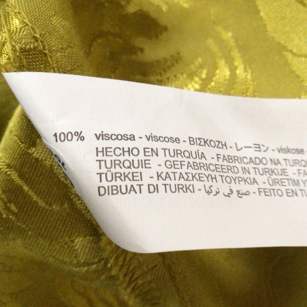 Zara Satin Effect Jacquard Tie Neck Blouse Size Small, Lime Green, New - Picture 9 of 9
